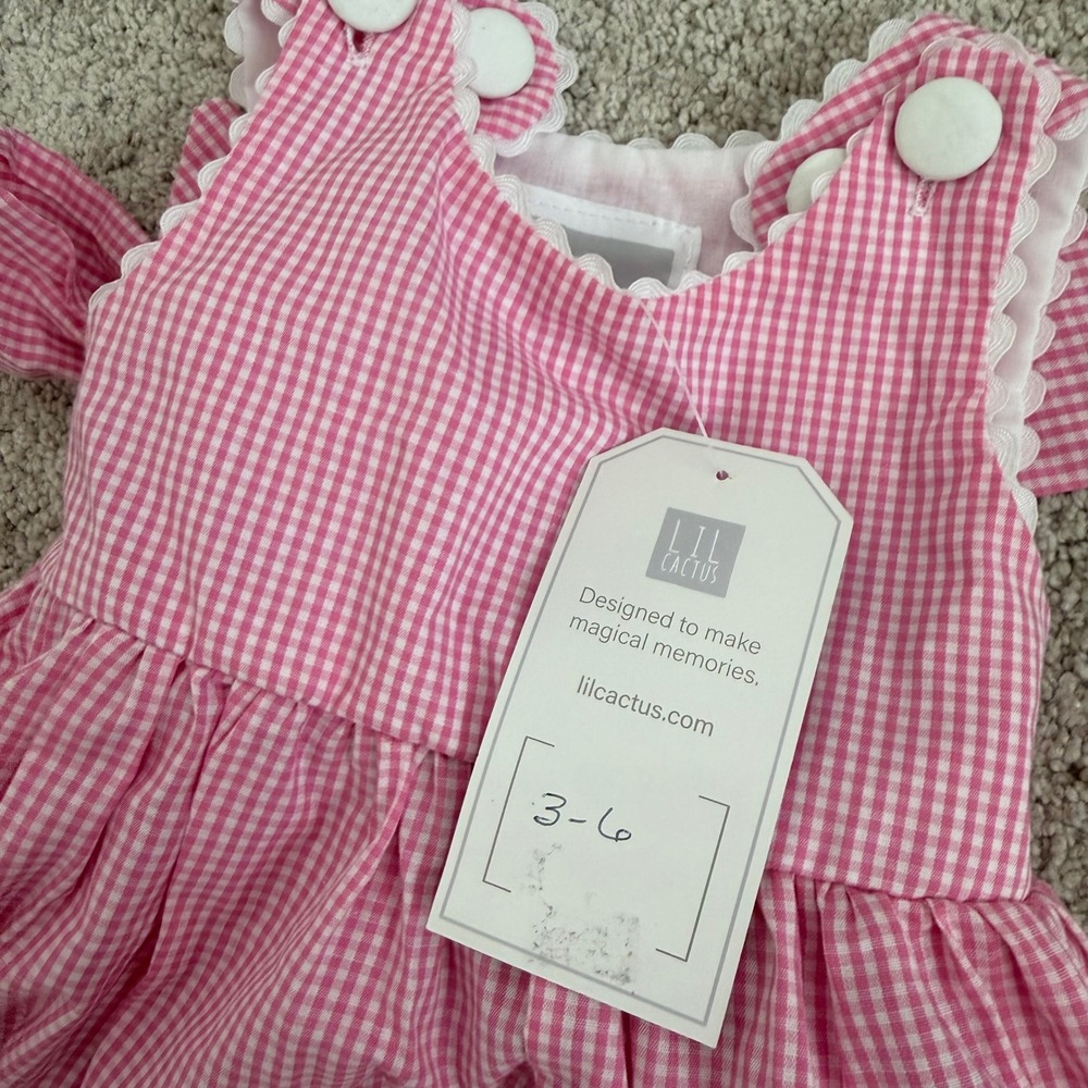 Lil Cactus NWT Pink Gingham Bunny Applique Easter Dress Baby Girl 3-6 Months - Picture 2 of 3